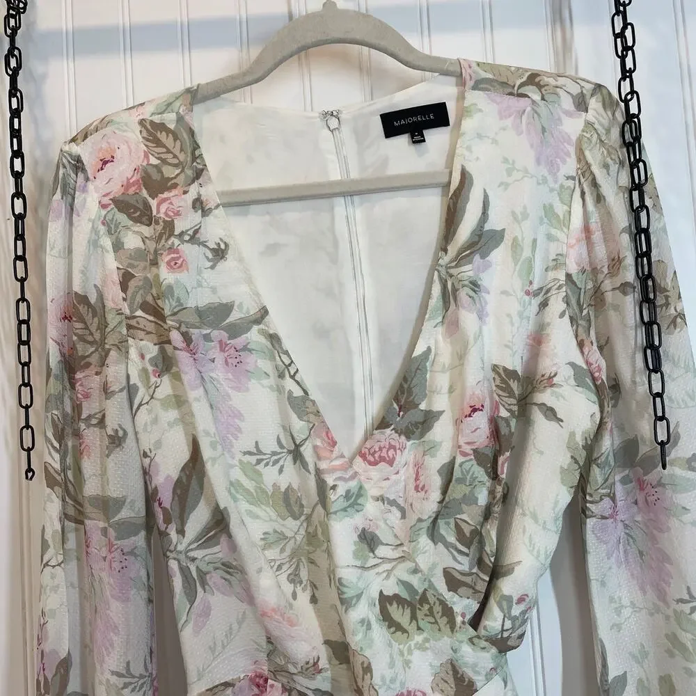 Majorelle Rosebud Floral Belted Faux Wrap Long Sleeve Romper Size M Boho Chic - Picture 5 of 11